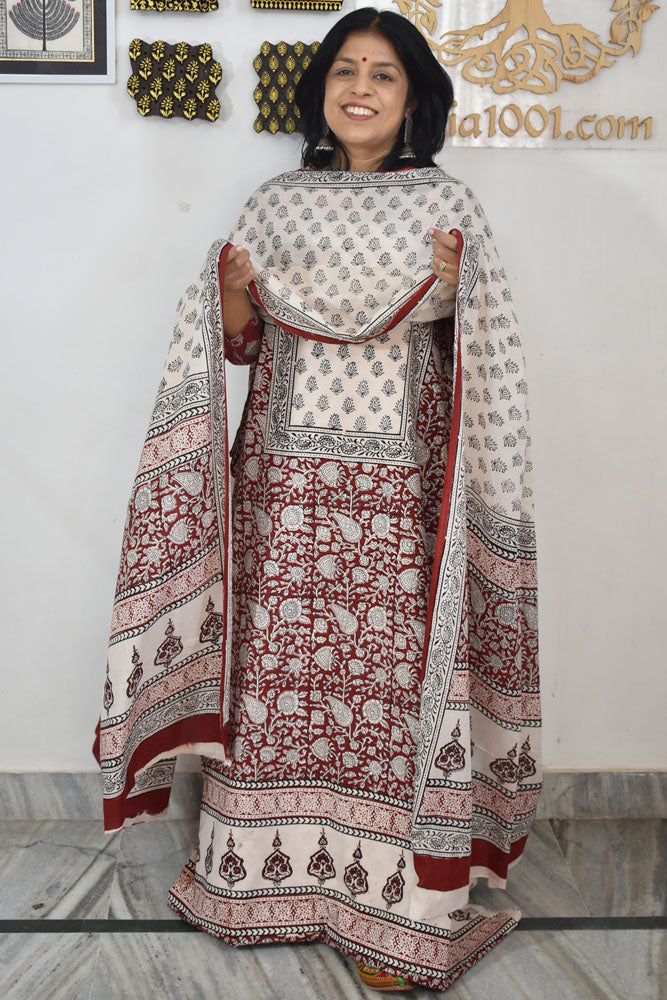 Bagh Hand Block Printed unstitched 3 pc Cotton suit fabric with Placement block print from MP