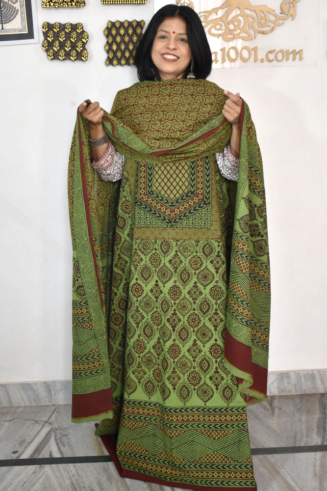 Bagh Hand Block Printed unstitched 3 pc Cotton suit fabric with Placement block print from MP