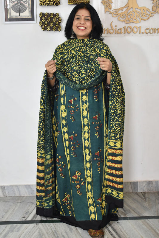 Beautiful Vanaspati Ajrakh Hand Block Printed Modal Silk set with bottom
