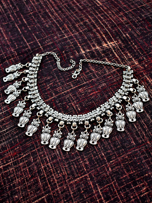 ULUKA- LAKSHMI'S VAHANA - Beautiful Antique finish German Silver choker