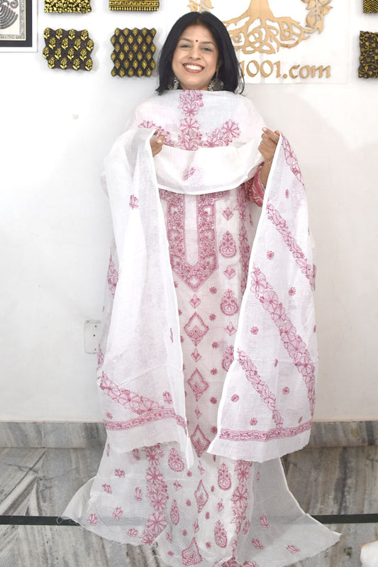 Elegant Kota Doria Kurta & Dupatta Set with Lucknowi Hand Chikankari embroidery NO - 17