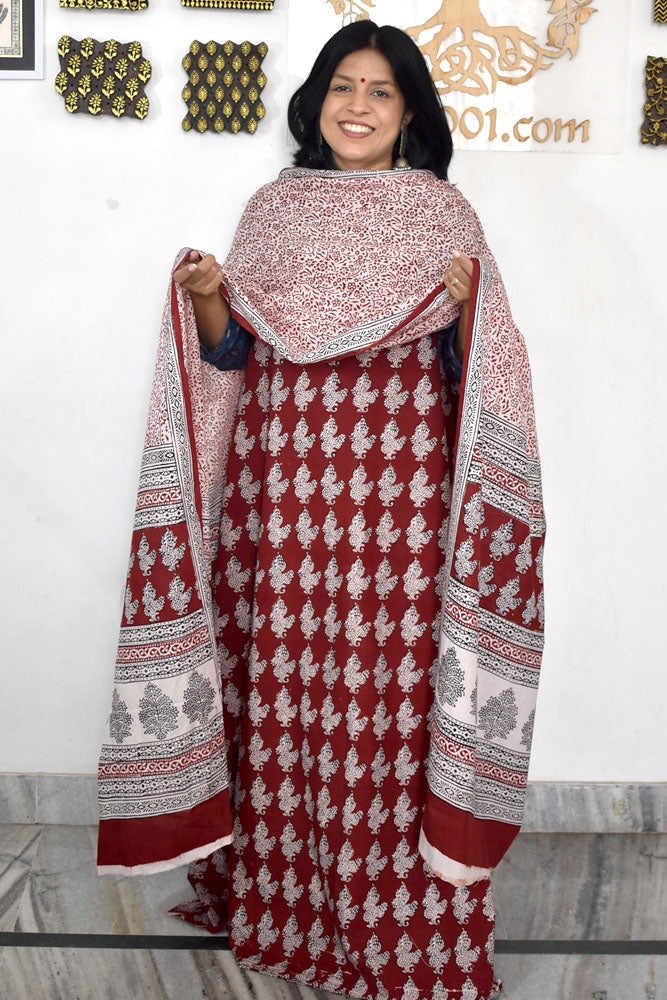 Bagh Hand Block Printed unstitched 3 pc Cotton suit fabric with block print from MP