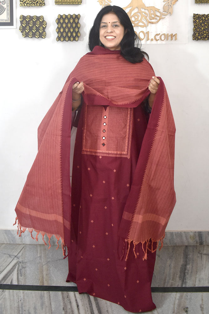 Elegant Cotton suit with Mirror Work & Cotton dupatta