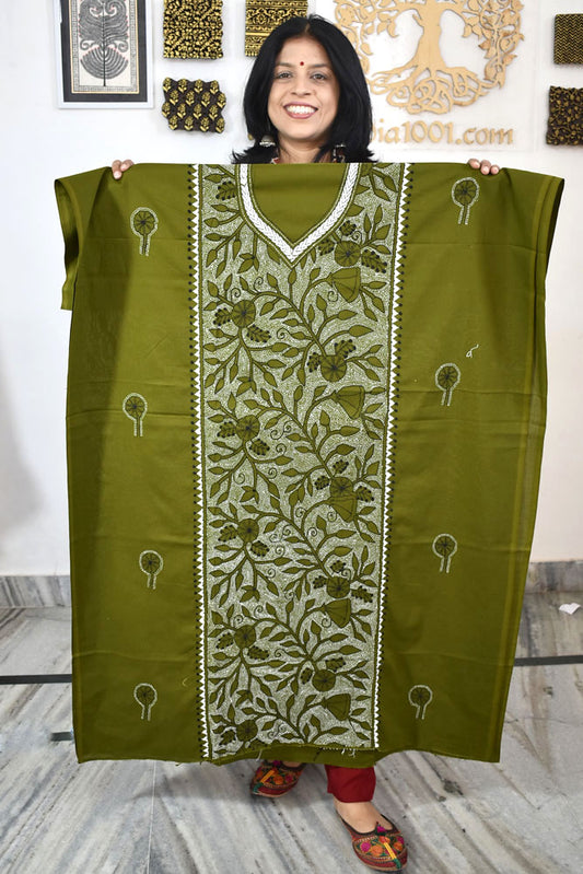 Hand Embroidered Kantha work cotton fabric - (Length 2.8 mtrs )