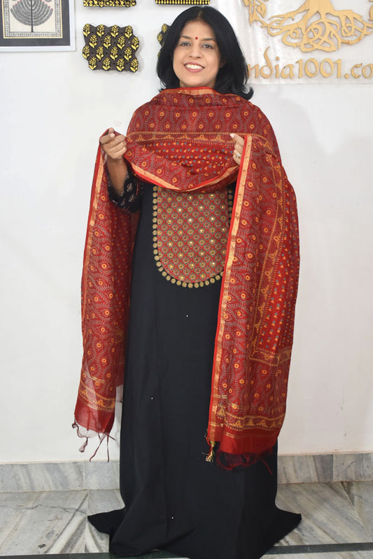 Elegant Hand Block print cotton suit & Chanderi dupatta