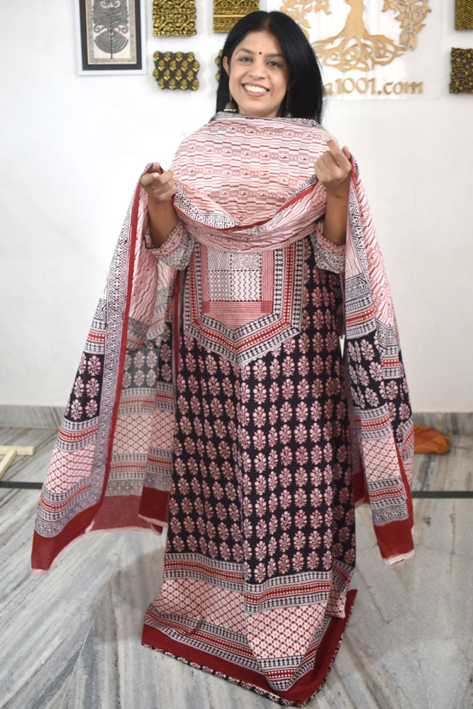 Bagh Hand Block Printed unstitched 3 pc Cotton suit fabric with block print from MP