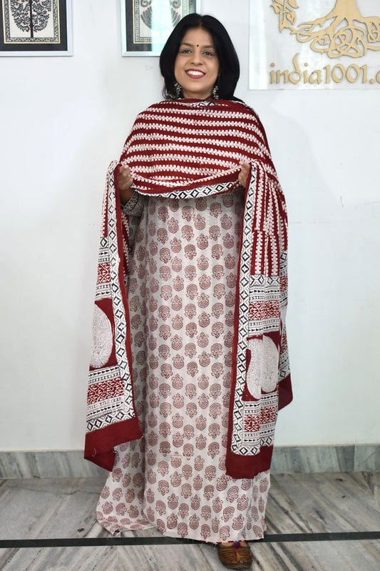 Bagh Hand Block Printed unstitched 3 pc Crepe suit fabric