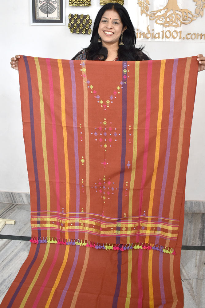 Designer Kala Cotton Bhujodi Kurta Fabric With Mirror Work - 2.8 mtrs