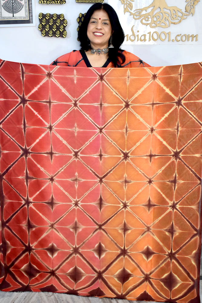 Stunning Hand Crafted Clamp Dyed Chanderi Kurta & cotton pant Unstitched sets