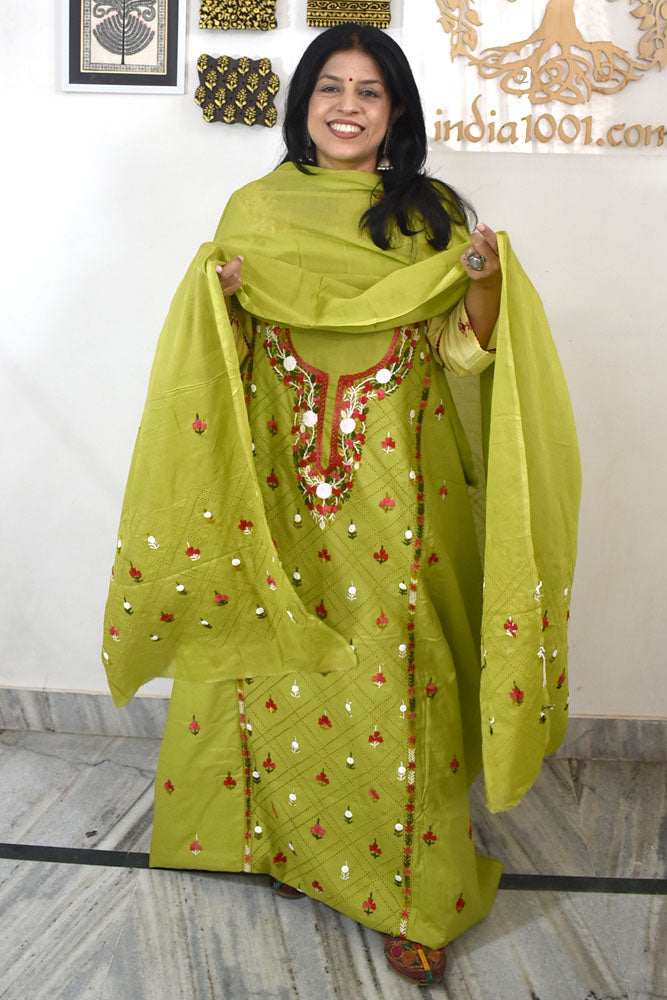 Elegant French Knot Work Cotton unstitched suit fabric with embroidery