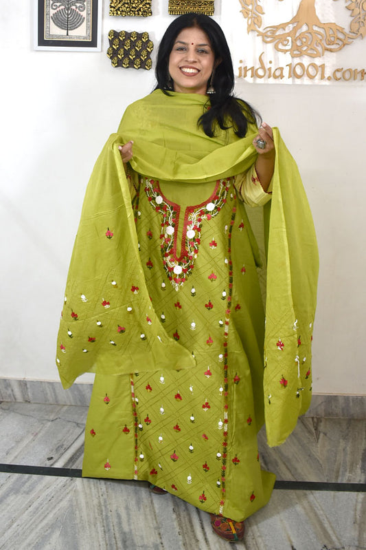 Elegant French Knot Work Cotton unstitched suit fabric with embroidery