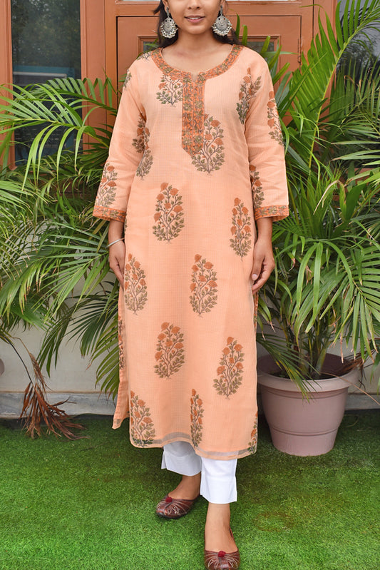 Beautiful Kota Doria Cotton Kurta stitched with lining  Size -  36, 38, 40