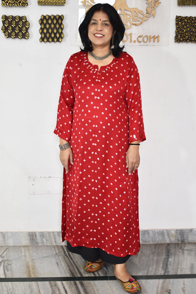 Beautiful Ajrakh Modal Silk Kurta with Kutch Mirror Work size - 38 - 48