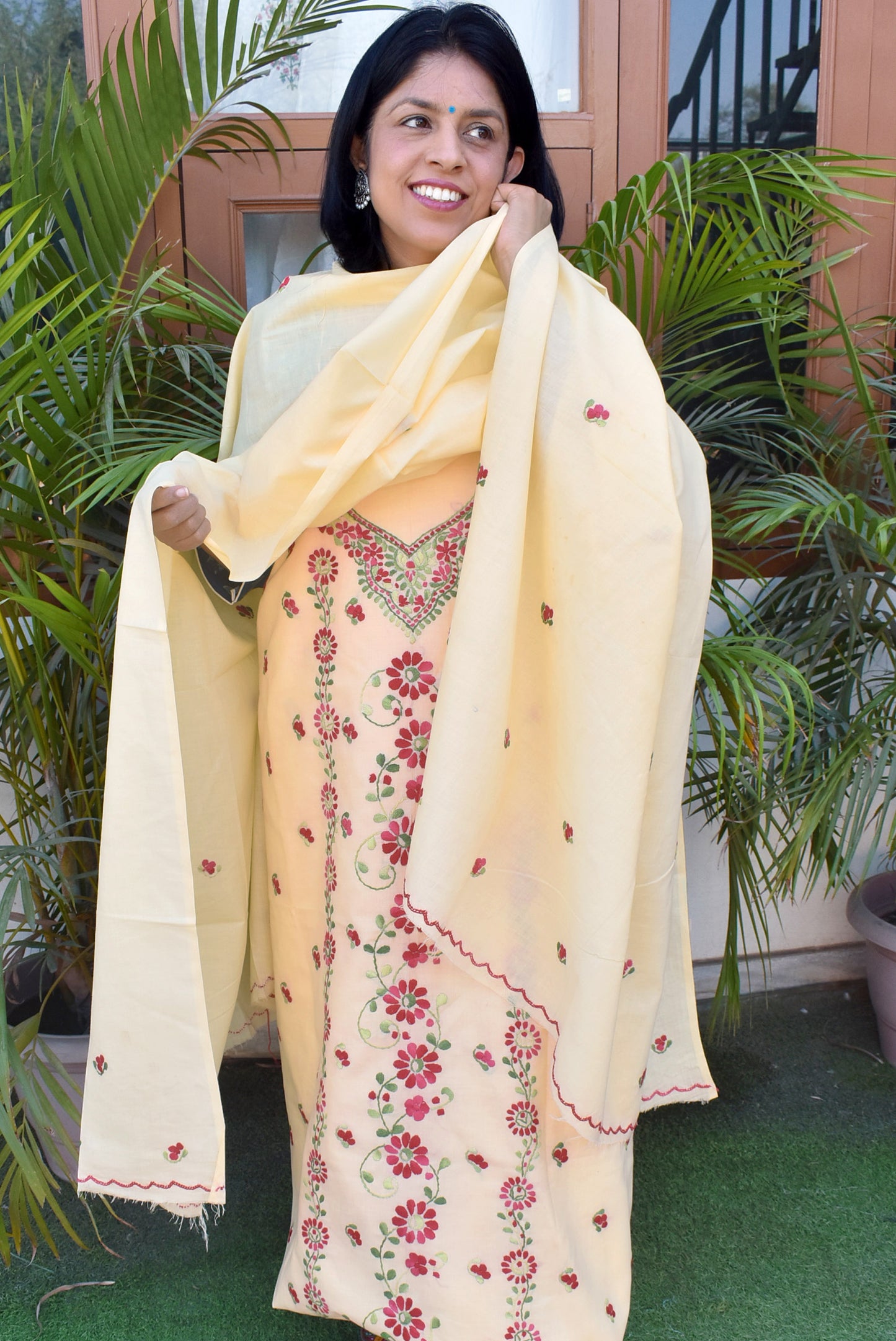 Elegant Intricate Hand Embroidered cotton unstitched suit fabric