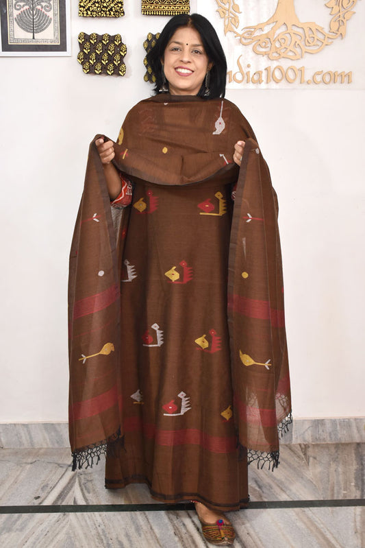 Kalakriti : Beautiful Hand Woven Soft Cotton Jamdani Kurta Fabric & Dupatta set