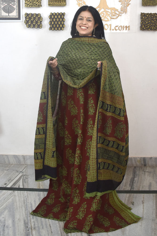 Bagh Hand Block Printed unstitched 3 pc Cotton suit fabric with block print from MP
