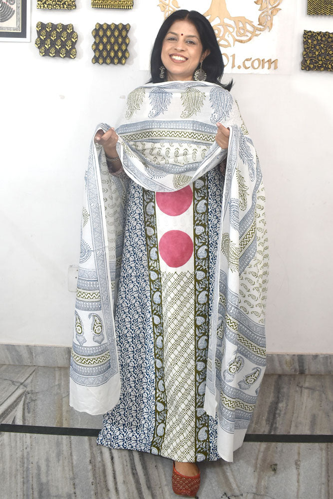 Bagh Hand Block Printed unstitched 3 pc Cotton suit fabric with block print from MP