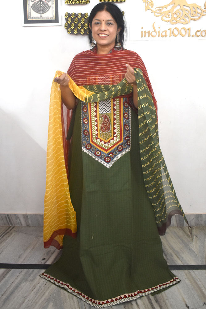 Designer Cotton Unstitched Suit Fabric with Embroidery & Chiffon dupatta