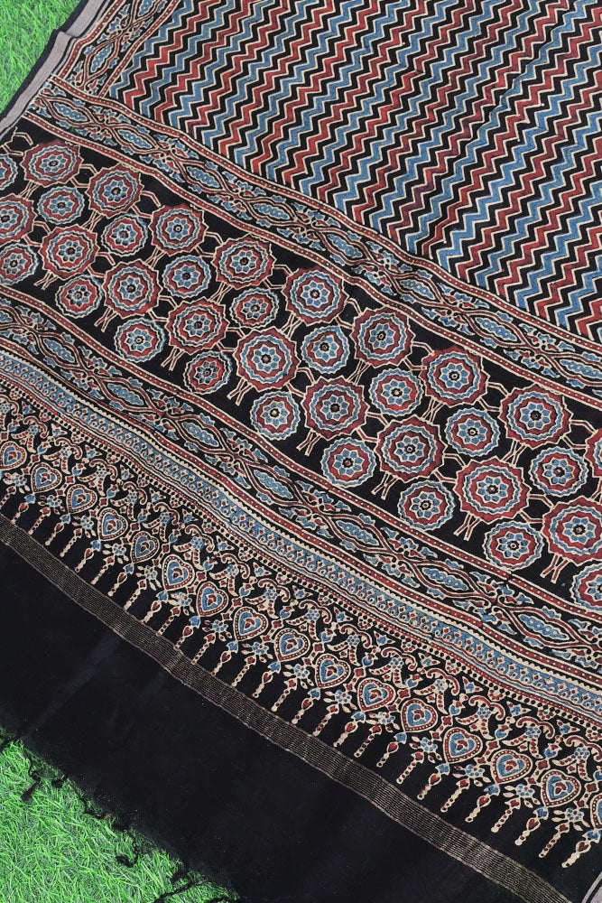 Elegant Ajrakh Hand Block Print Chanderi Dupatta