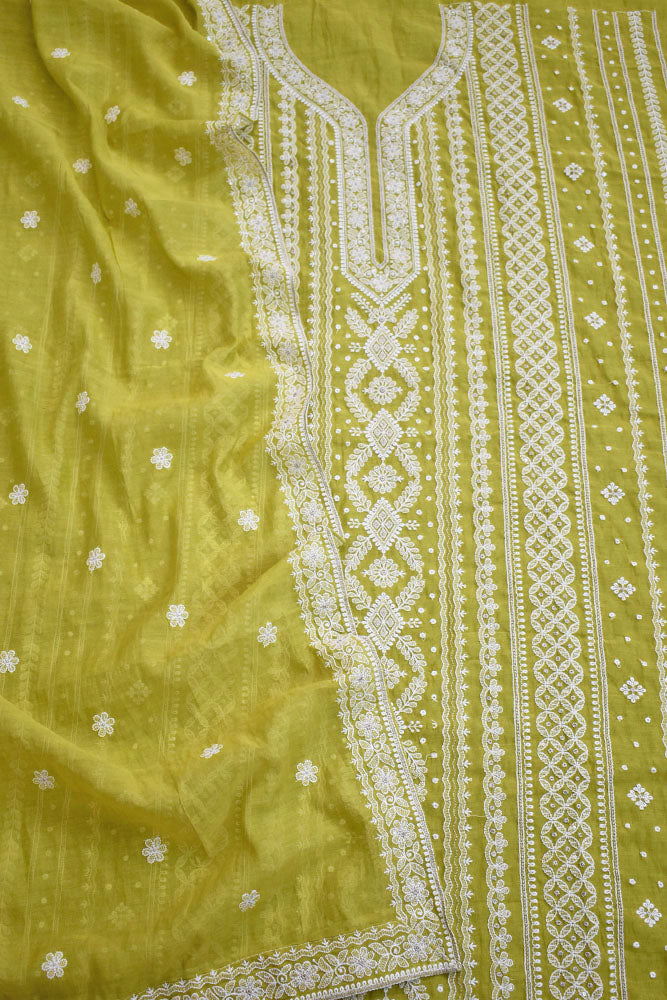 Gorgeous Mul Chanderi Kurta fabric & Dupatta set with embroidery