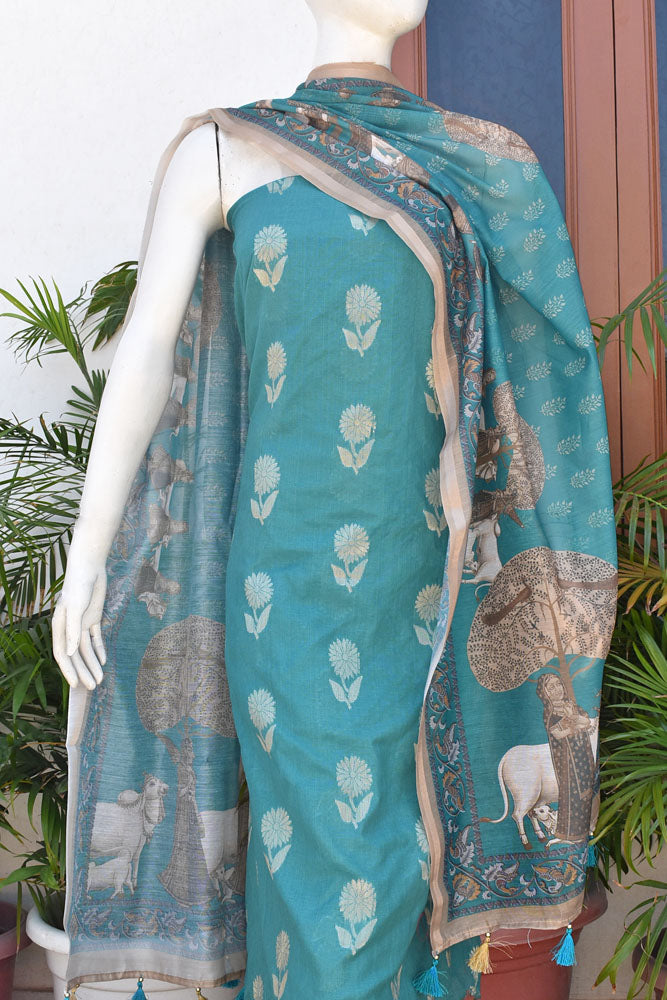 Beautiful Silk cotton Suit with Miniature Art Digital print dupatta