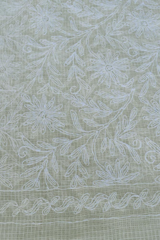Hand Embroidered Chikankari Tepchi work Kota Doria fabric - (2.7 - 2.8 mtrs )