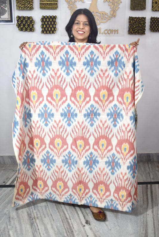 Multicolor Ikat Cotton Handloom 2.5mts Fabric with Uzbekistan Pattern Design