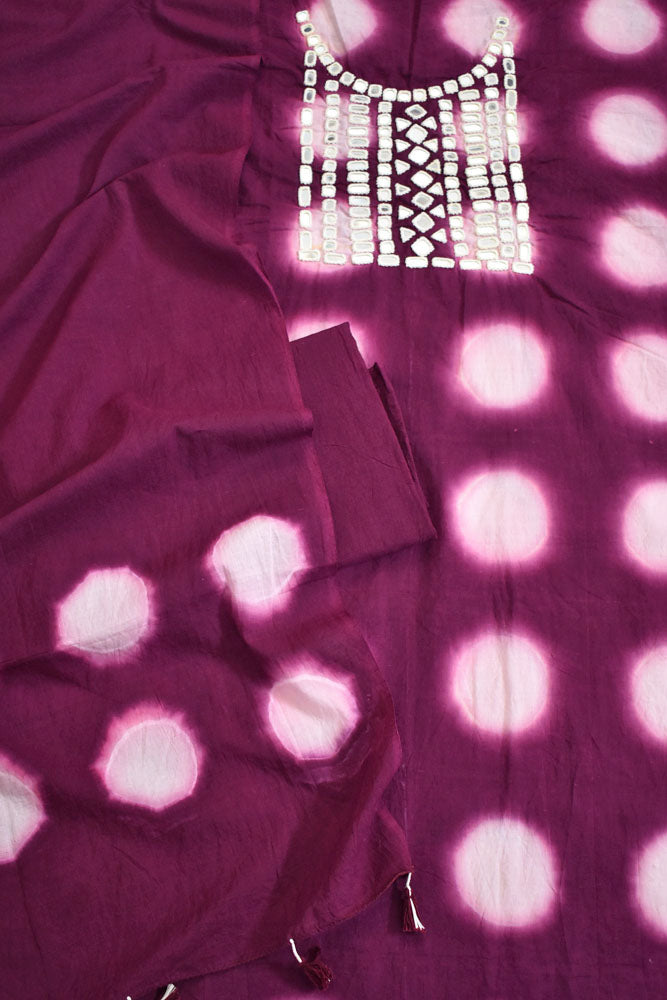 Tie & Dye Clamp Dyed cotton Unstitched Suit with Kutch Mirror work