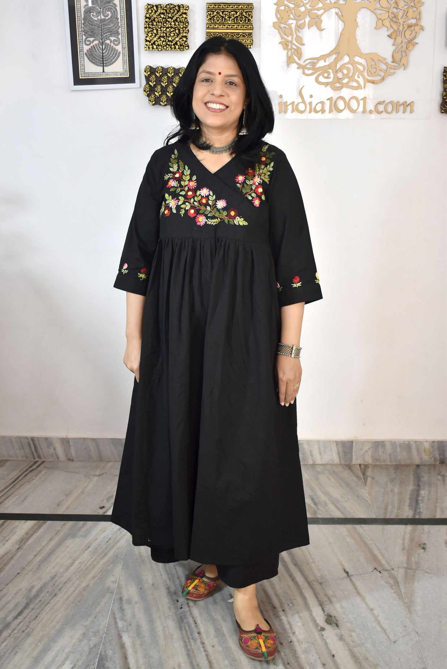 Elegant Cotton kurta / dress with French knot Hand Embroidery - Size 38 - 46