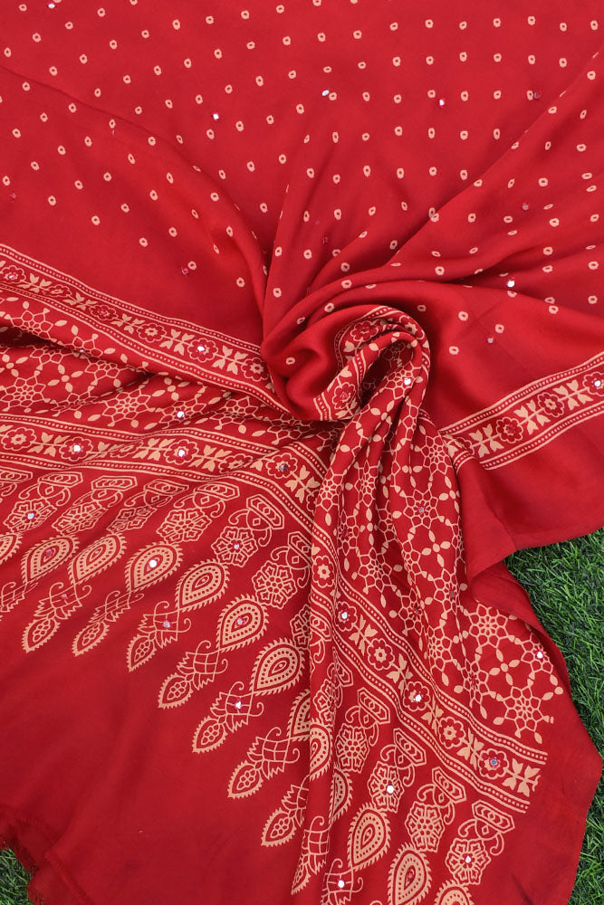Elegant Modal Silk Dupatta with  Bandhani Print & Foil Mirror Work