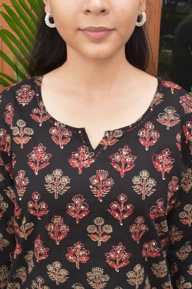 Beautiful Cotton Kurta with Hand Tagai Embroidery & Aari work & Embroidered Sequins  Size -   36, 38, 40, 42, 44