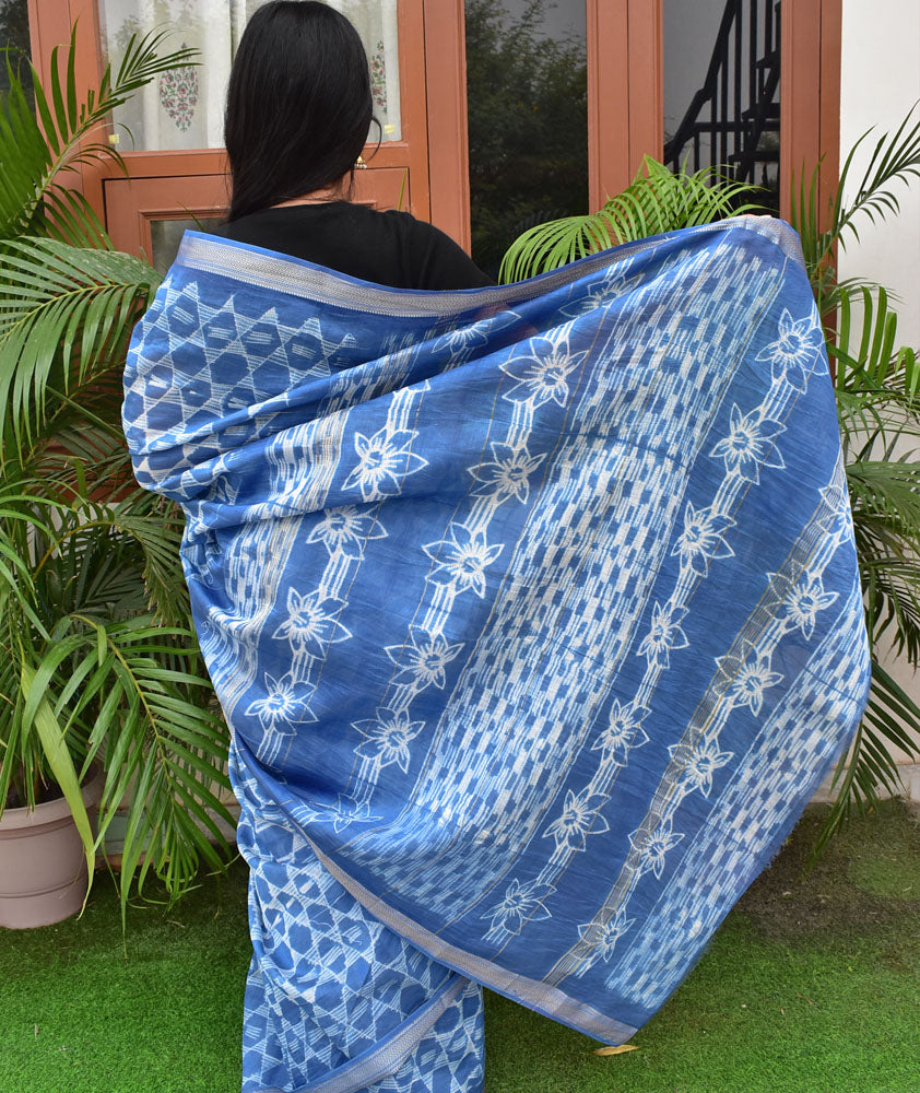 Handcrafted Shibori Tie-Dye Maheshwari Saree with Zari Border