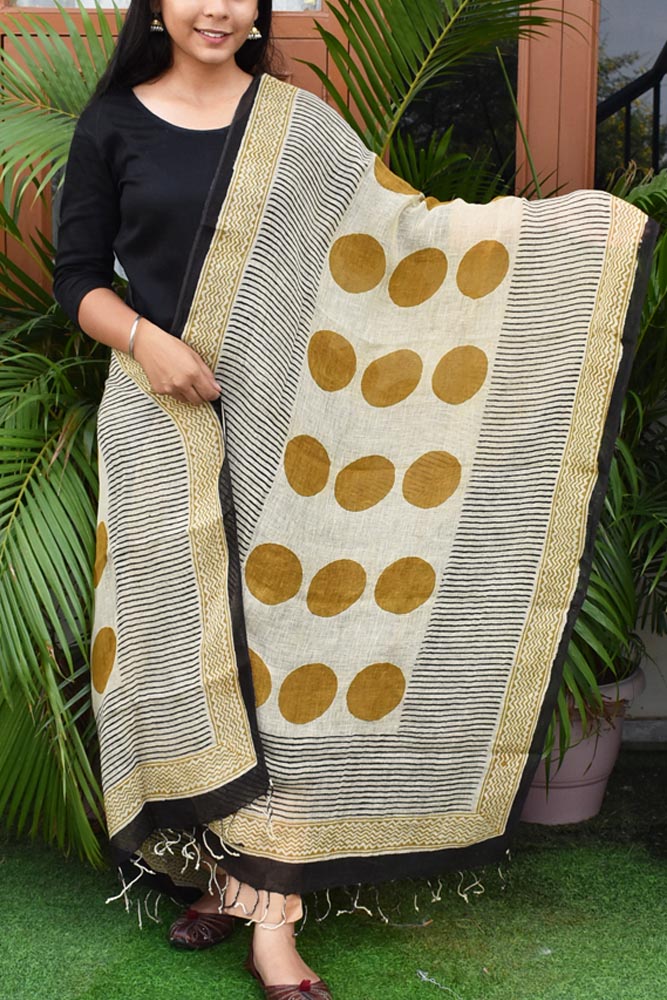 Elegant Hand Block Printed Pure Linen dupatta