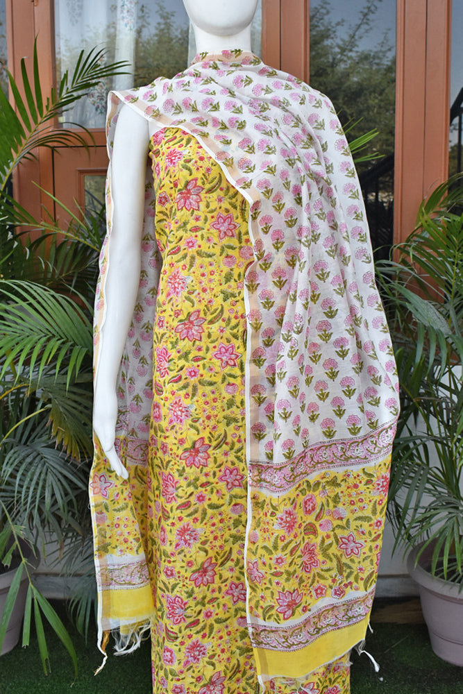 Beautiful Hand Block Printed Chanderi unstitched suit fabric
