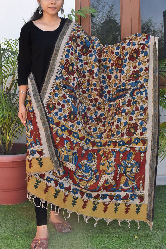 Nandini : Beautiful Bangalore Cotton Silk Hand Painted Kalamkari Dupatta