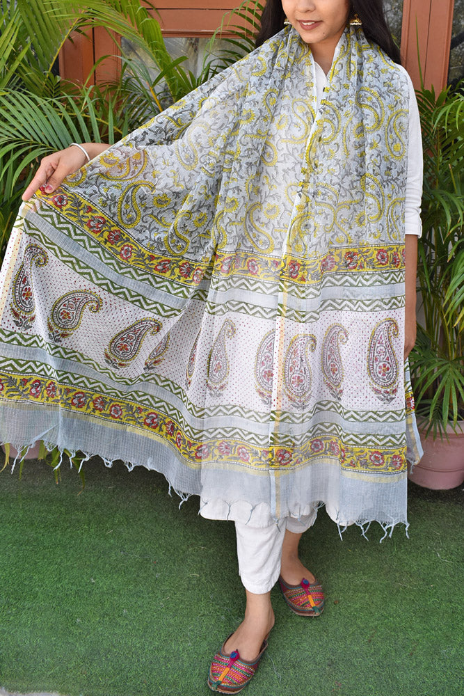 Magenta Printed Kota Cotton Dupatta