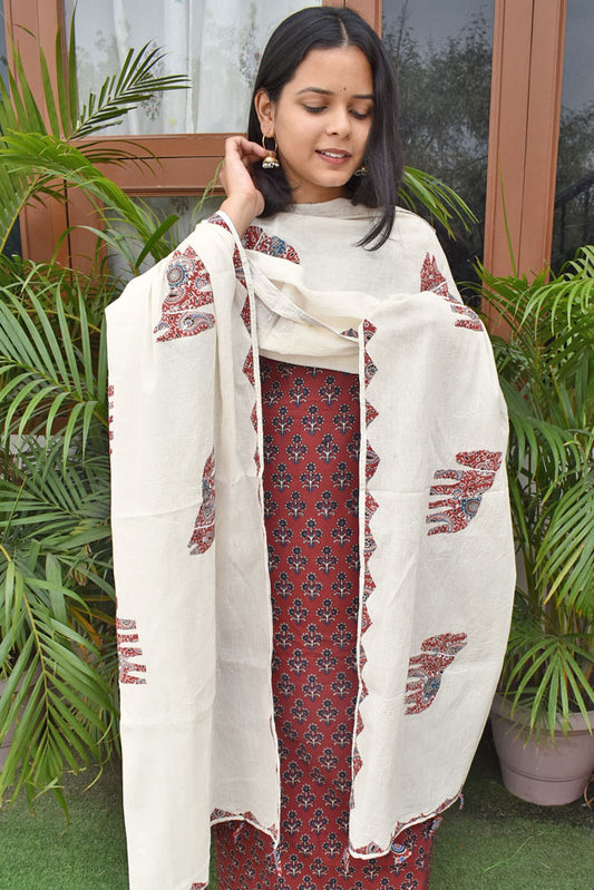 Beautiful Ajrakh & Applique Work Kurta Dupatta Set