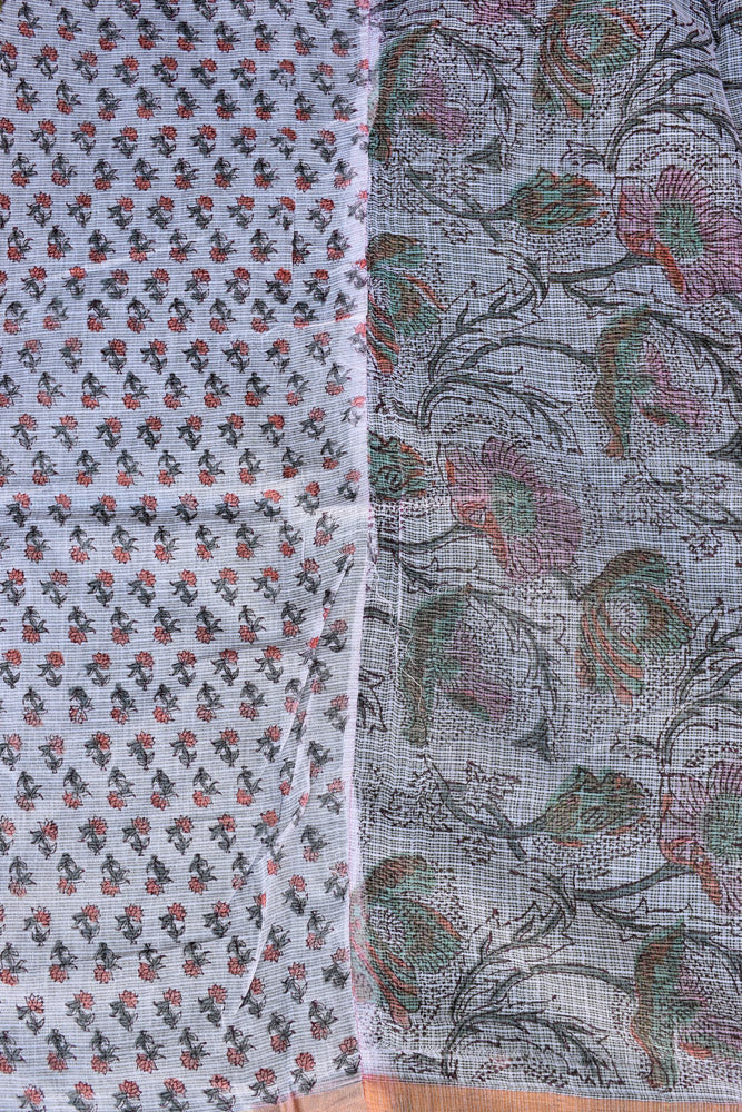 Beautiful Hand Block Printed Kota cotton Saree with zari border