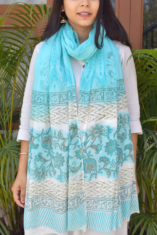 Hand Block Printed Soft Mul Cotton Dupatta