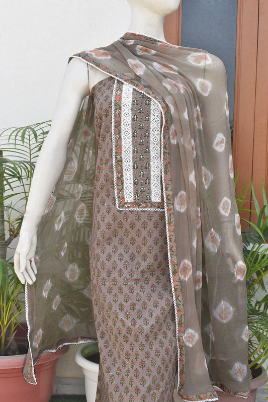Beautiful Cotton Suit with Schiffli work Lace ,  & Hand Embroidery