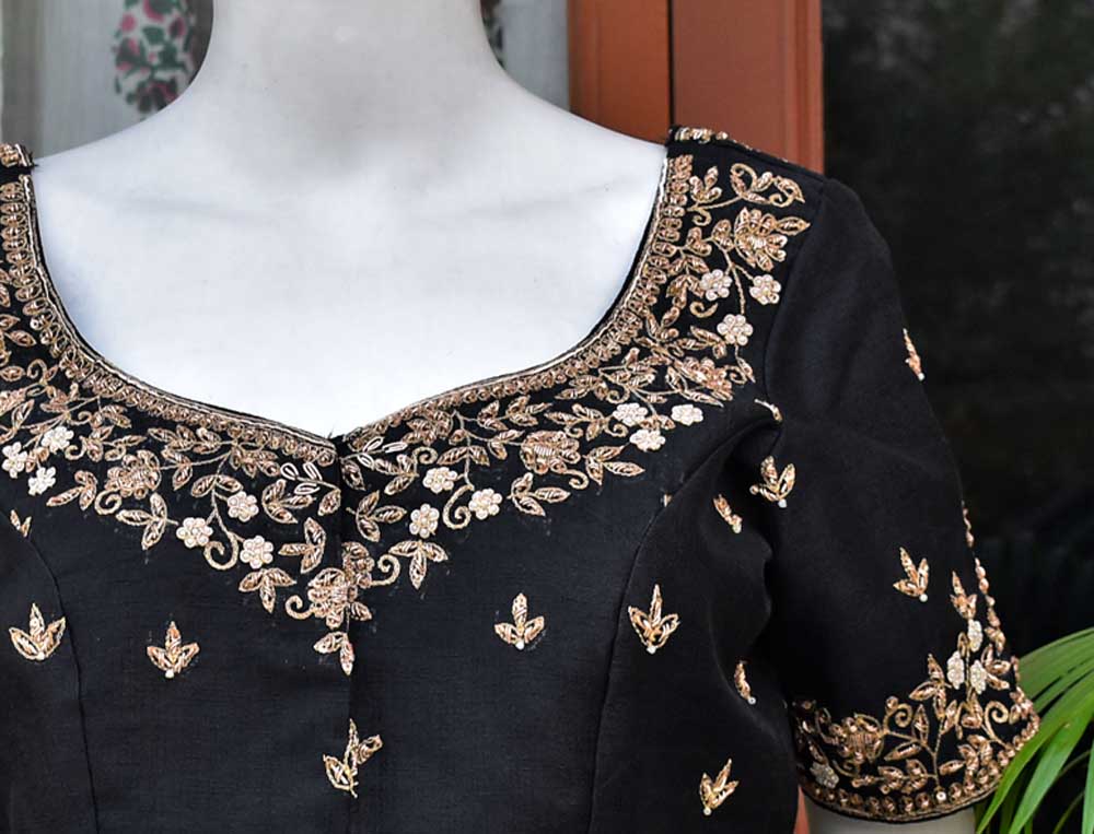 Hand Embroidered Zardozi, Dabka & Sequin work Blouse on Art Silk Fabric - Size 42 ( has margins for Size Extension))