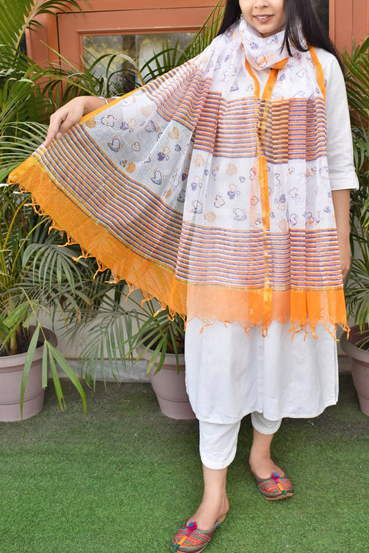 Eternal Embrace :  Hand Block Printed Kota Cotton Dupatta