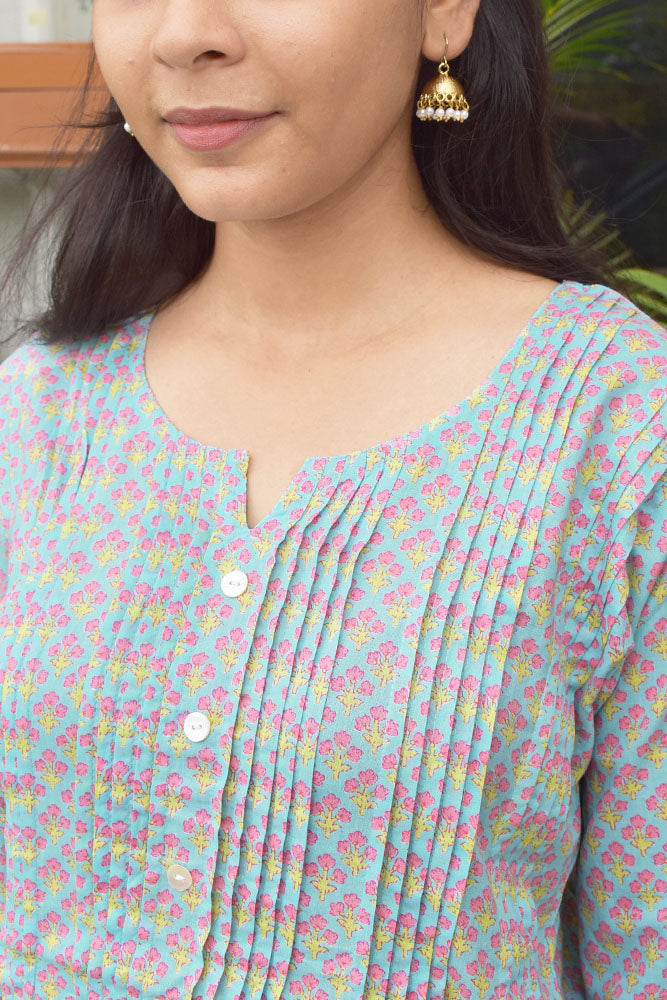 Elegant Soft Cotton Short top / Kurta with pleats Size - 36, 38, 40,