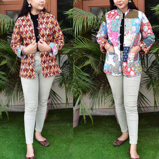Patch Work  Block Print Quilted Reversible cotton jacket - Sold