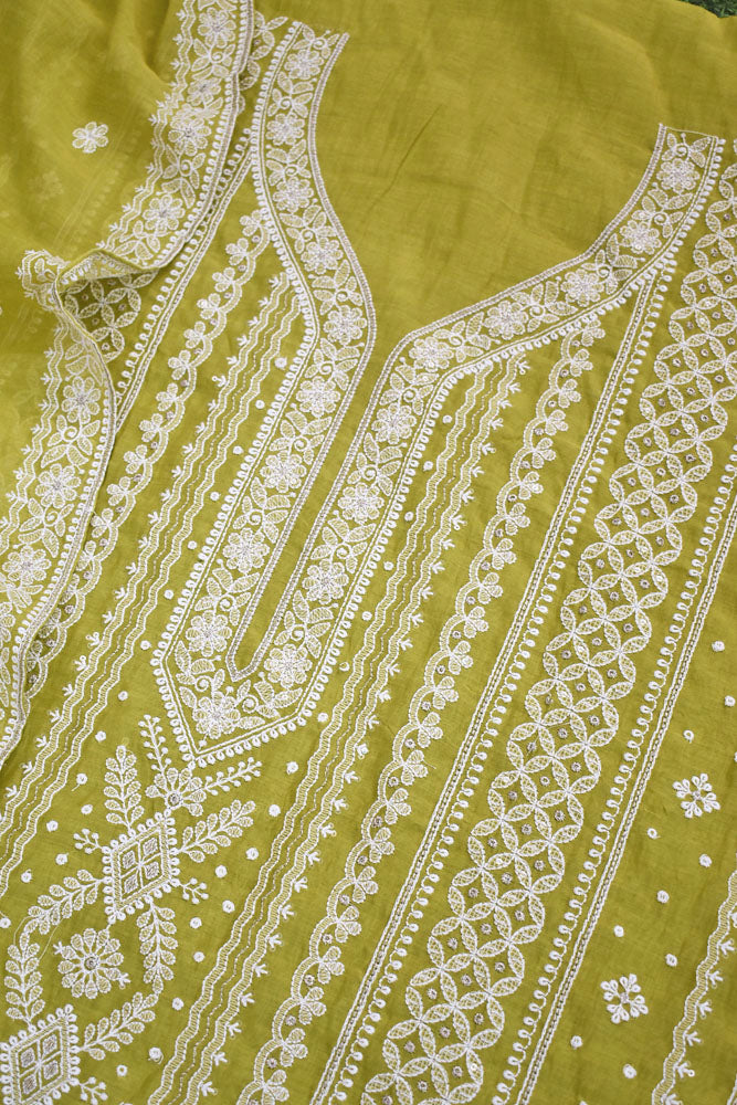 Gorgeous Mul Chanderi Kurta fabric & Dupatta set with embroidery