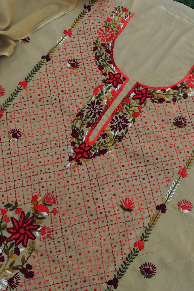 Elegant Hand Embroidered cotton unstitched suit fabric