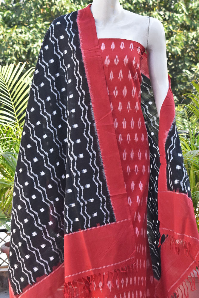 Handwoven Double Ikkat Cotton dupatta with Woven Ikkat Cotton Kurta & Cotton bottom fabric