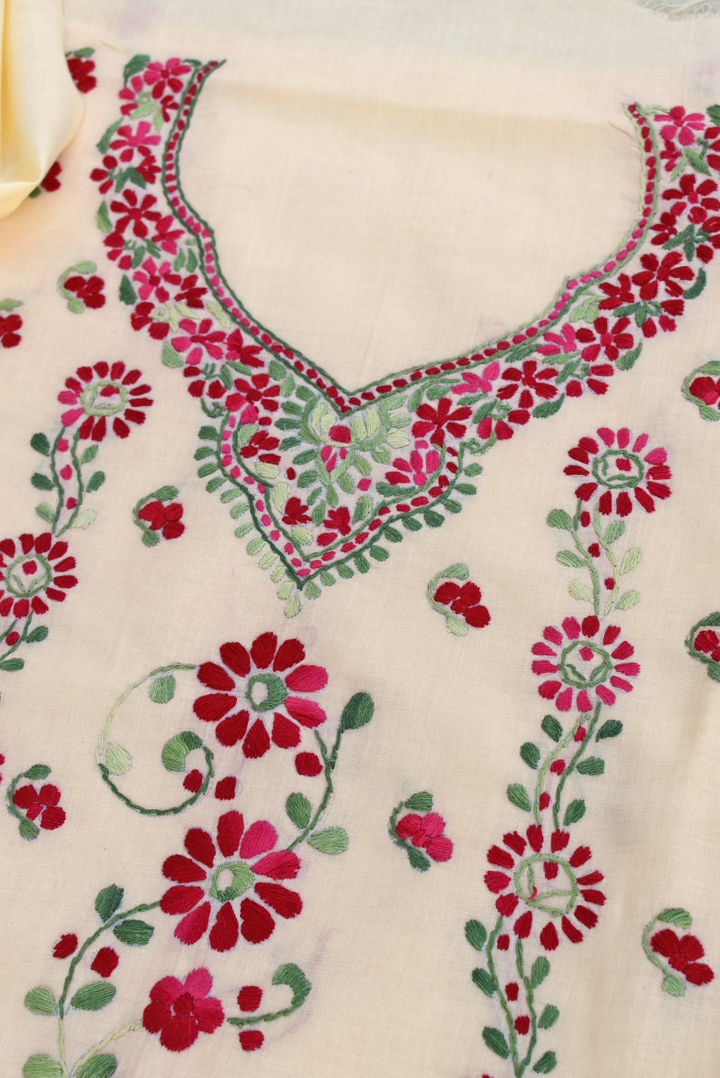 Elegant Intricate Hand Embroidered cotton unstitched suit fabric
