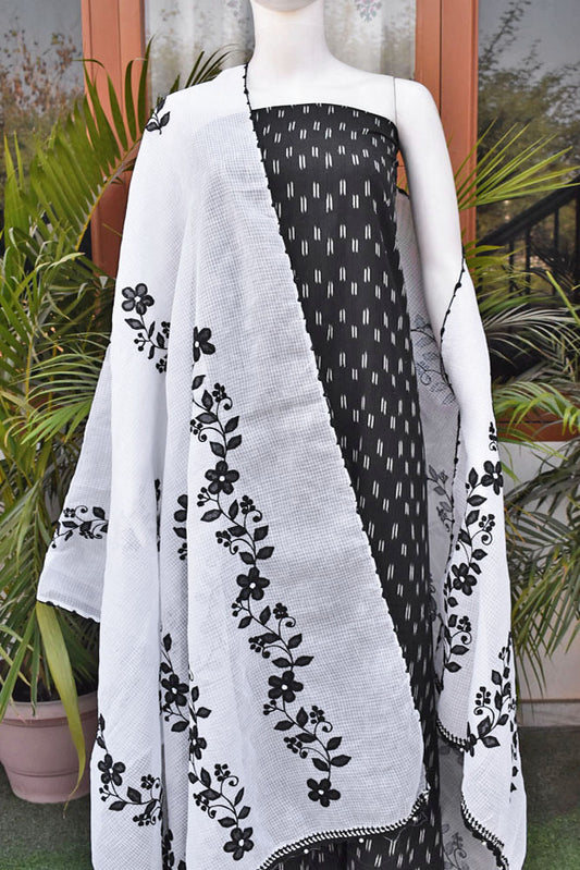 Elegant Handwoven Ikkat kurta fabric with Hand Phool Patti work dupatta - 2 pc set