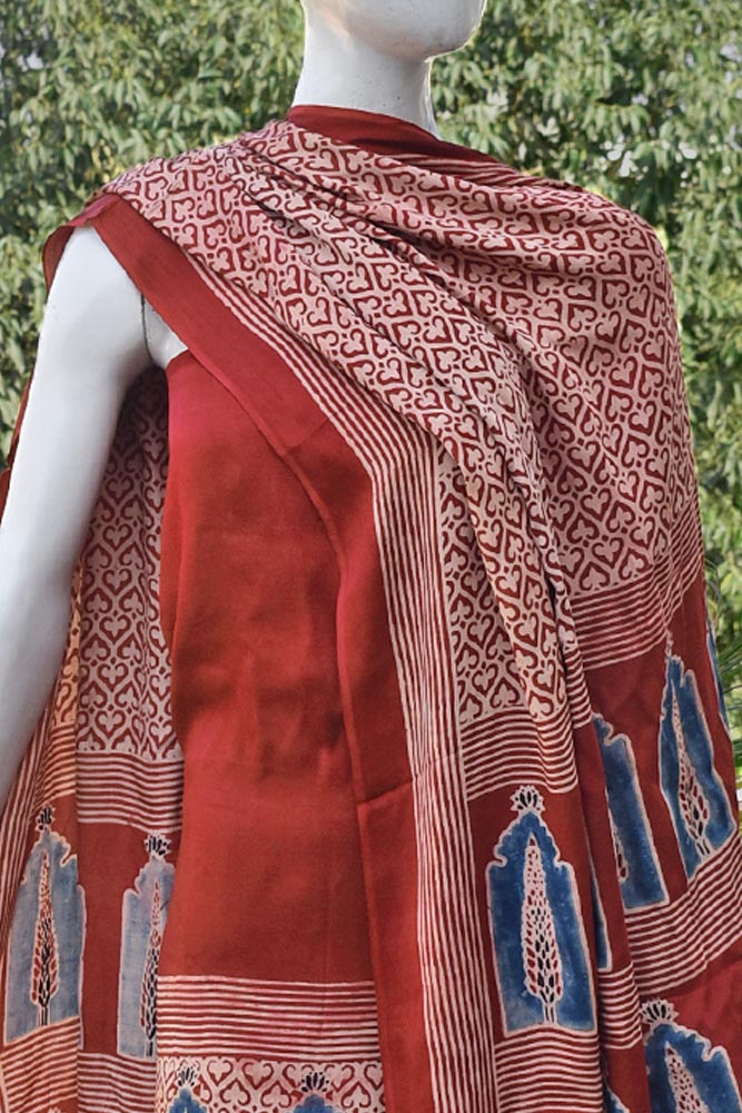 Elegant Ajrakh Modal Kurta and Dupatta Set with placement design & tassels